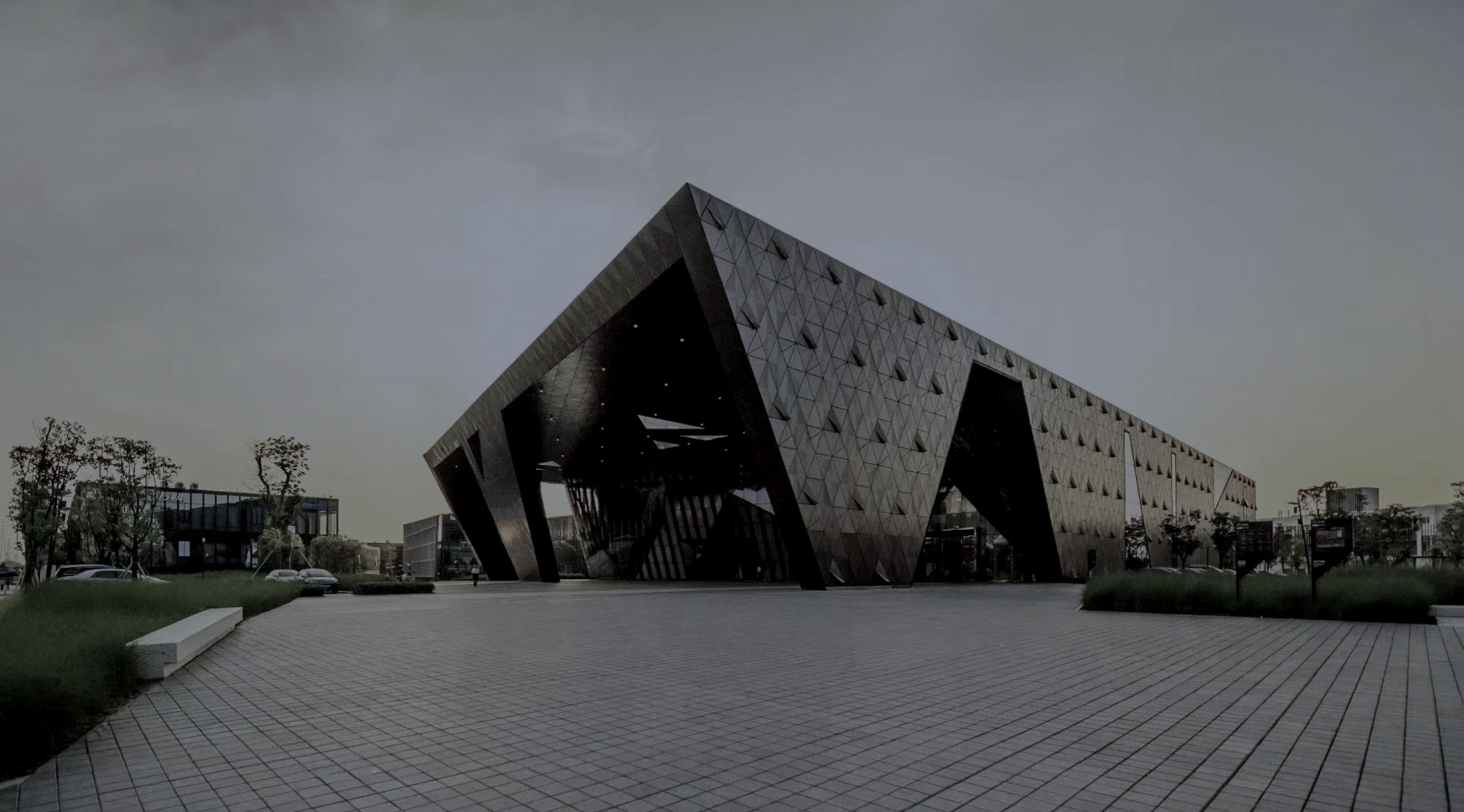 關鍵詞：智慧樓宇，深圳市武智科技，智慧園區建筑;描述：深圳市武智科技關聯的智慧樓宇，呈現科技感十足的智慧園區場景